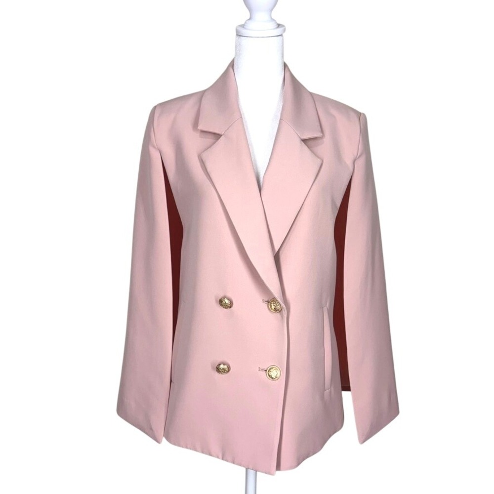 The Royals Womens Cape Blazer Size XS Pink Double Breasted Gold Crested Buttons